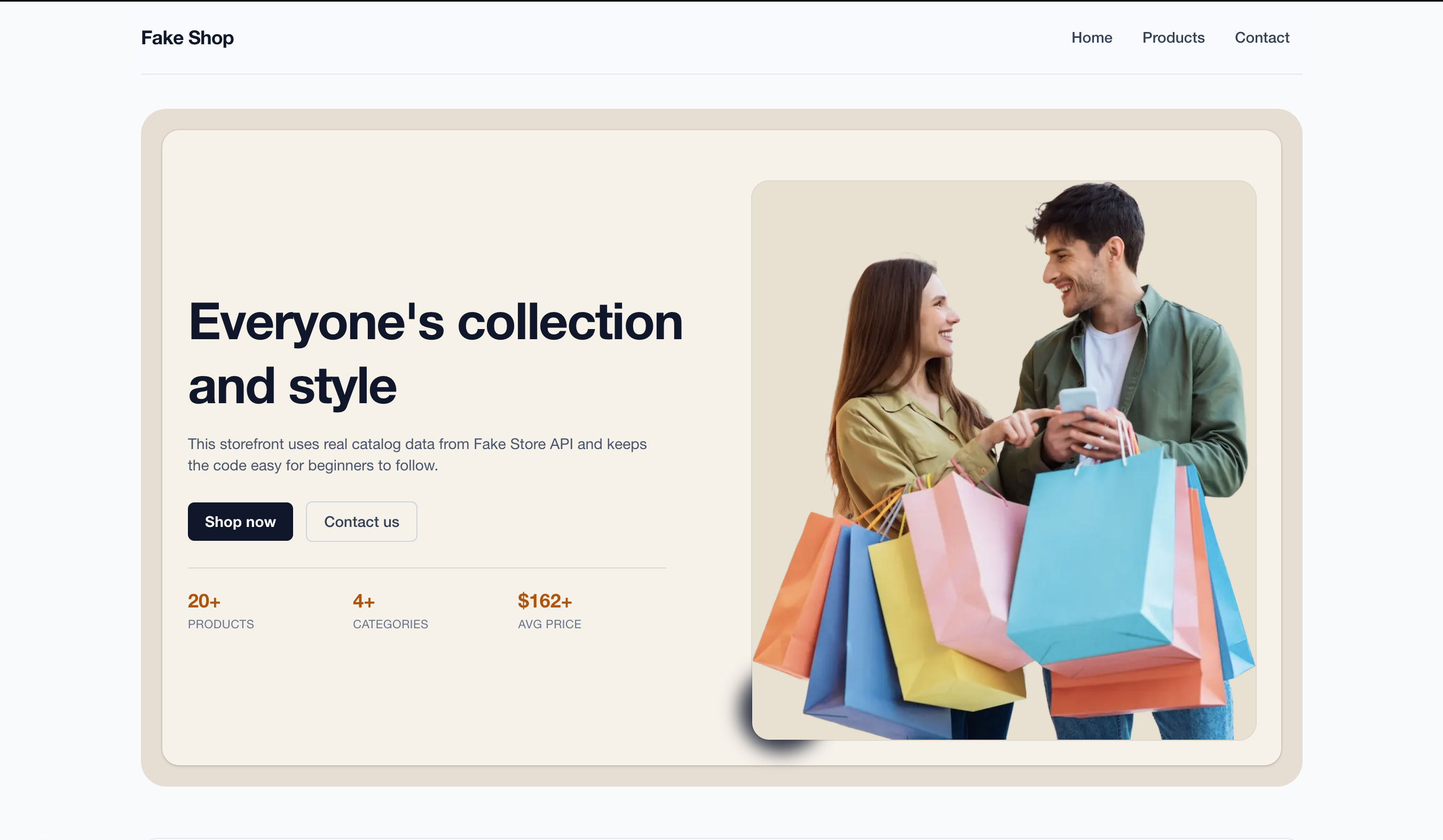 Fake Shop hero section preview